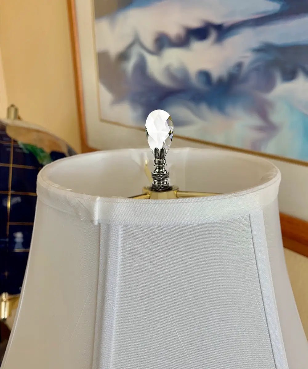 Crystal Teardrop Lamp Finial | Nickel Base | 2.5 Inch 1/4-27 Thread | Small