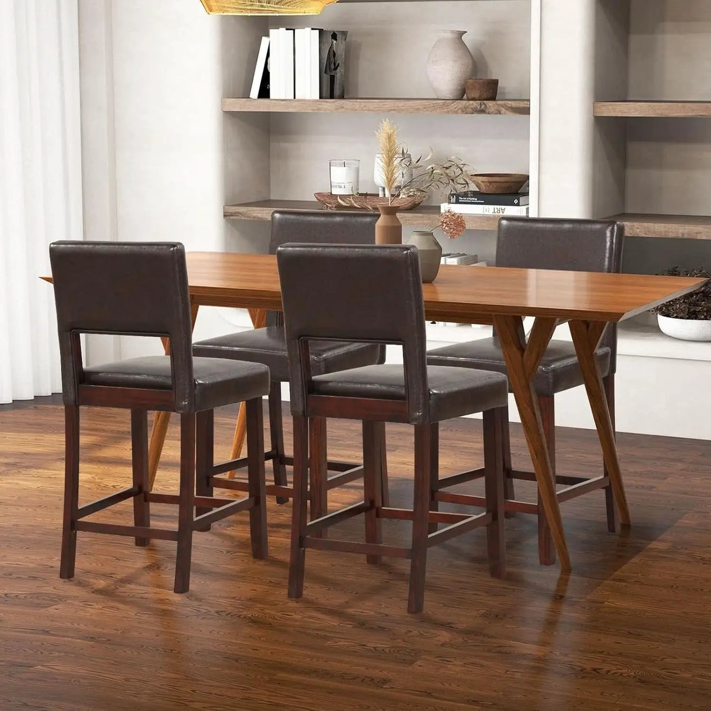Counter Height Bar Stools Set Of Two, Twenty Four Point Five Inch, Brown Upholstered PVC Leather from PriceLows™