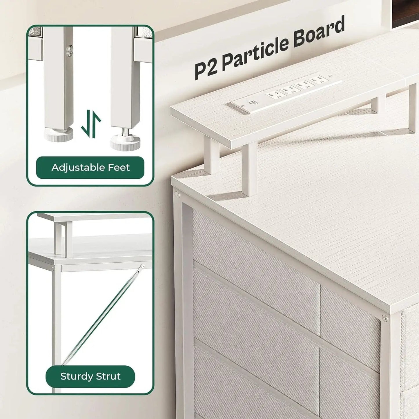 47 Inch LED Gaming Desk With Power Outlets White Drawers from PriceLows™
