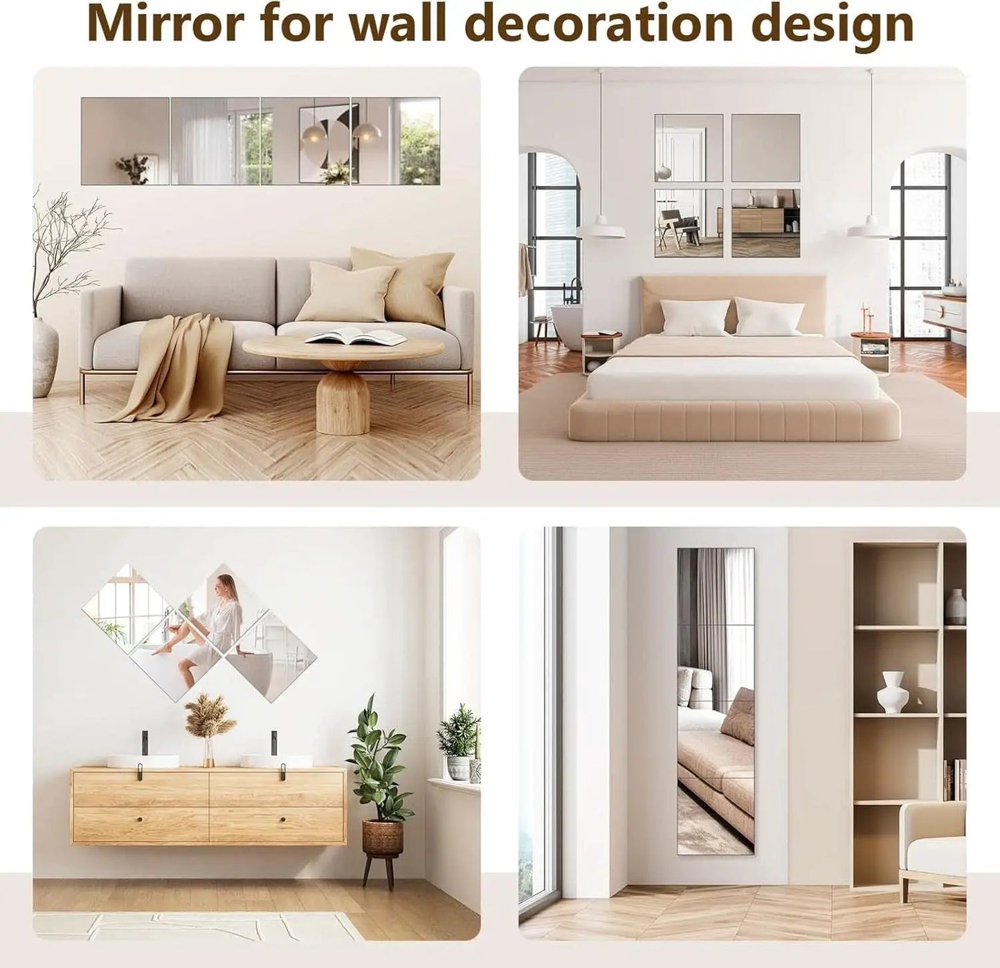 Set Of 4 12x12 Inch Acrylic Mirror Tiles For Wall Decor from PriceLows™