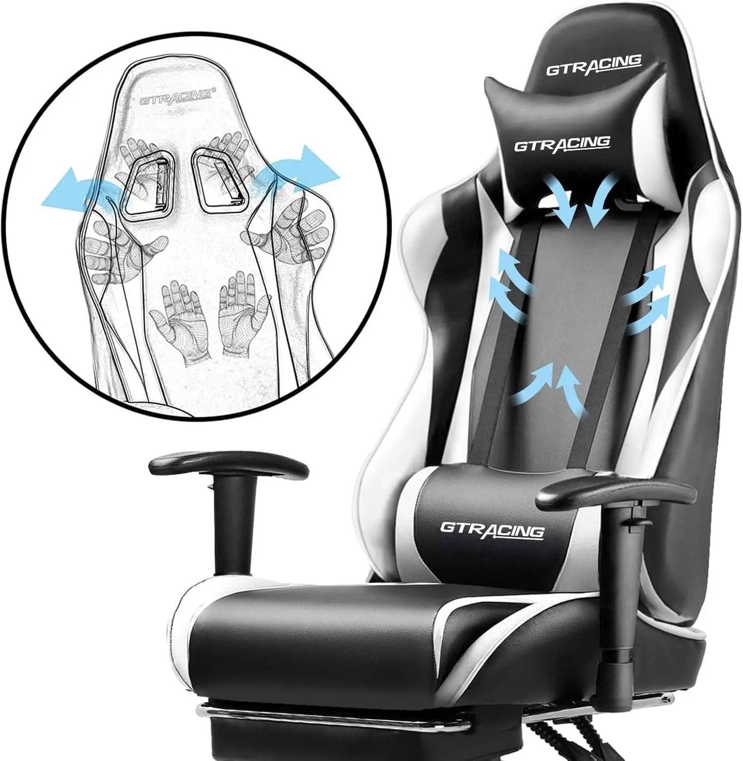 White Ergonomic Gaming Chair With Footrest And Height Adjustable from PriceLows™