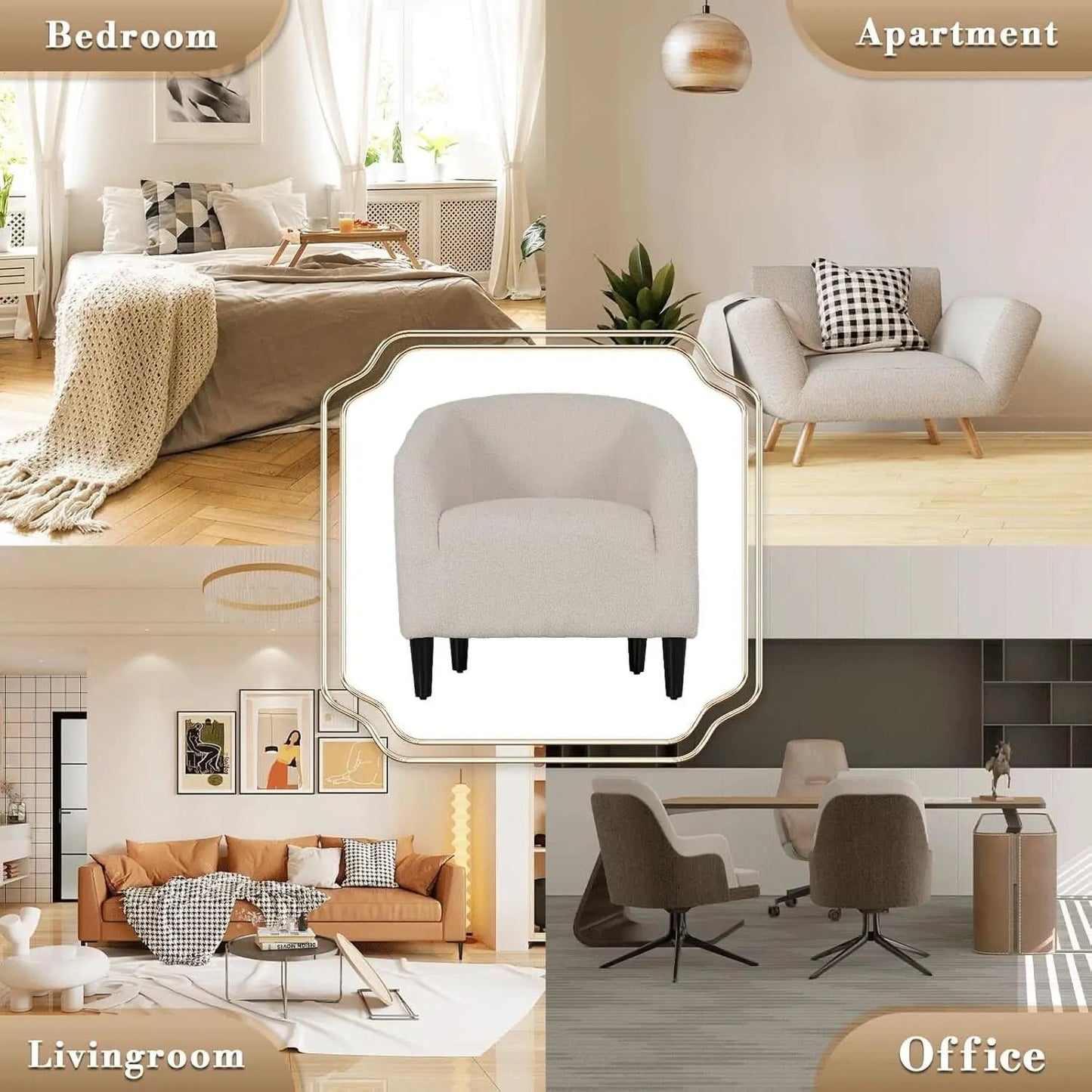 Grey Furry Barrel Accent Chair Velvet Textured Upholstered from PriceLows™
