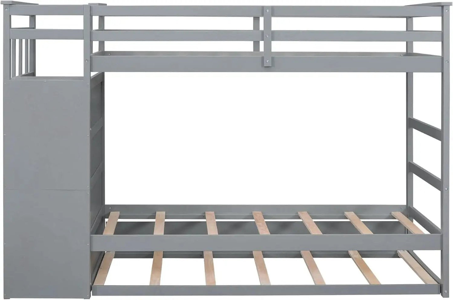 Natural Gray Twin Bunk Bed With Trundle And Stairs from PriceLows™