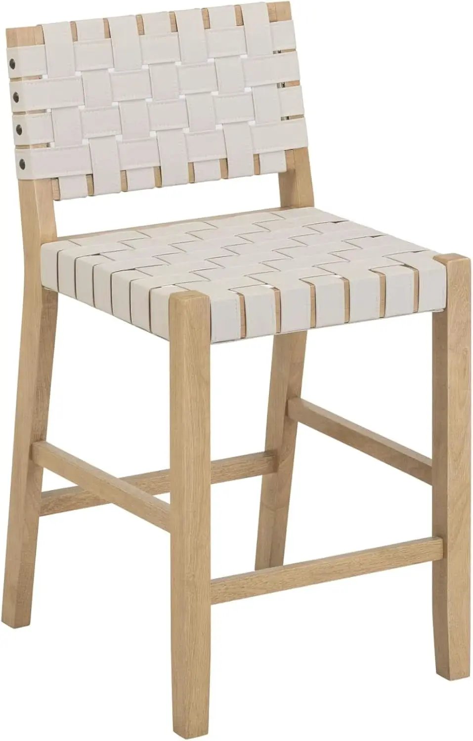 Mid Century Modern Bar Stool With Back In Off White Faux Leather from PriceLows™