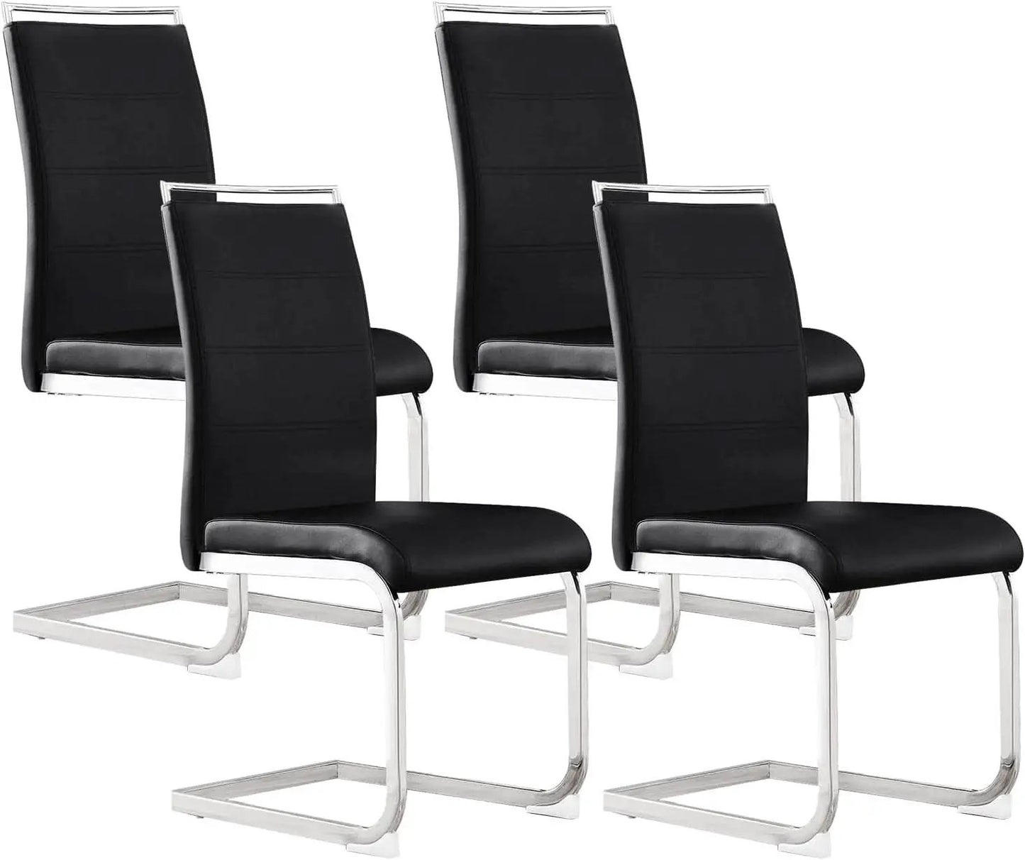Dining Chairs Set Of 4 PU Leather High Back Black Kitchen