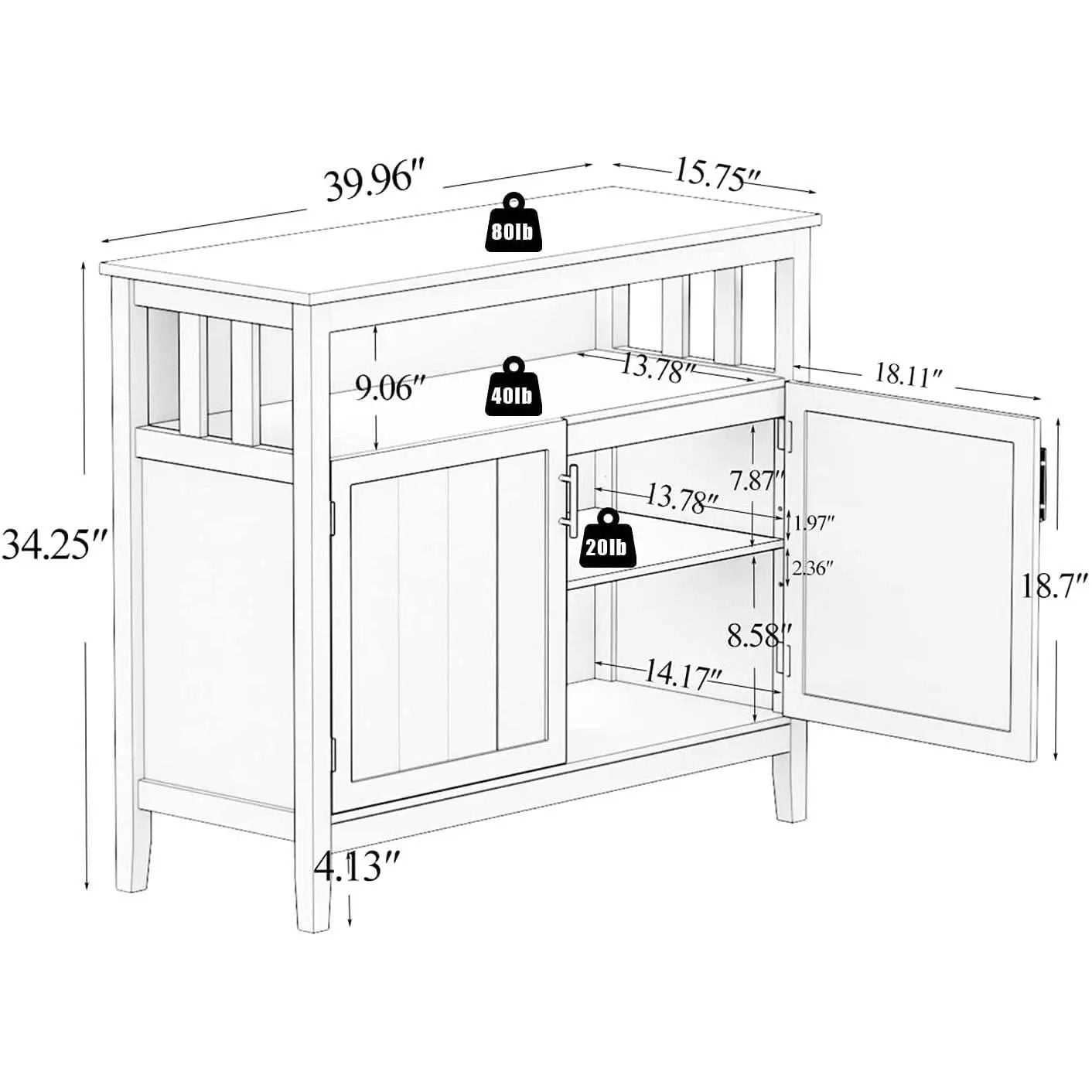 White Buffet Cabinet With 2 Doors And Adjustable Shelf from PriceLows™