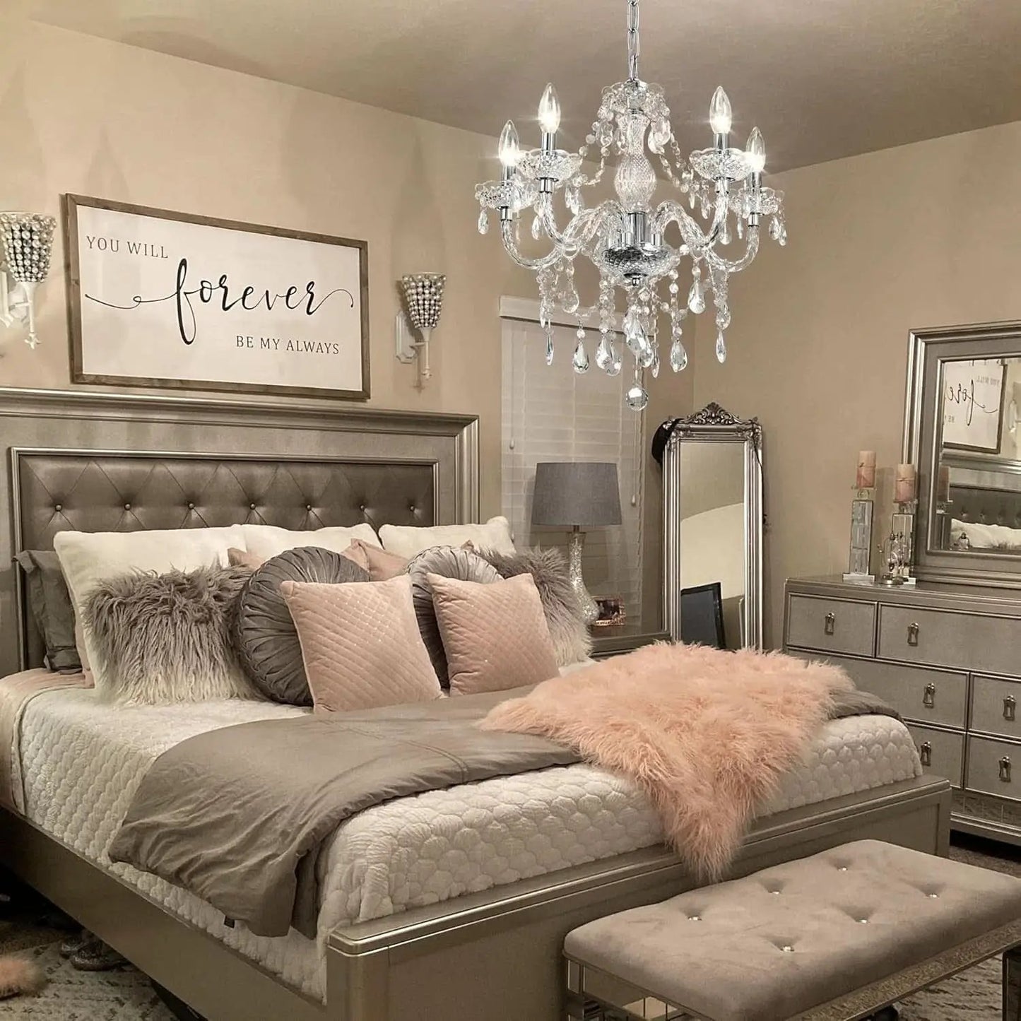 2 Pack 5 Light Crystal Pendant Lights Plug In With Clear Cord And On Off Switch Chandelier from PriceLows™