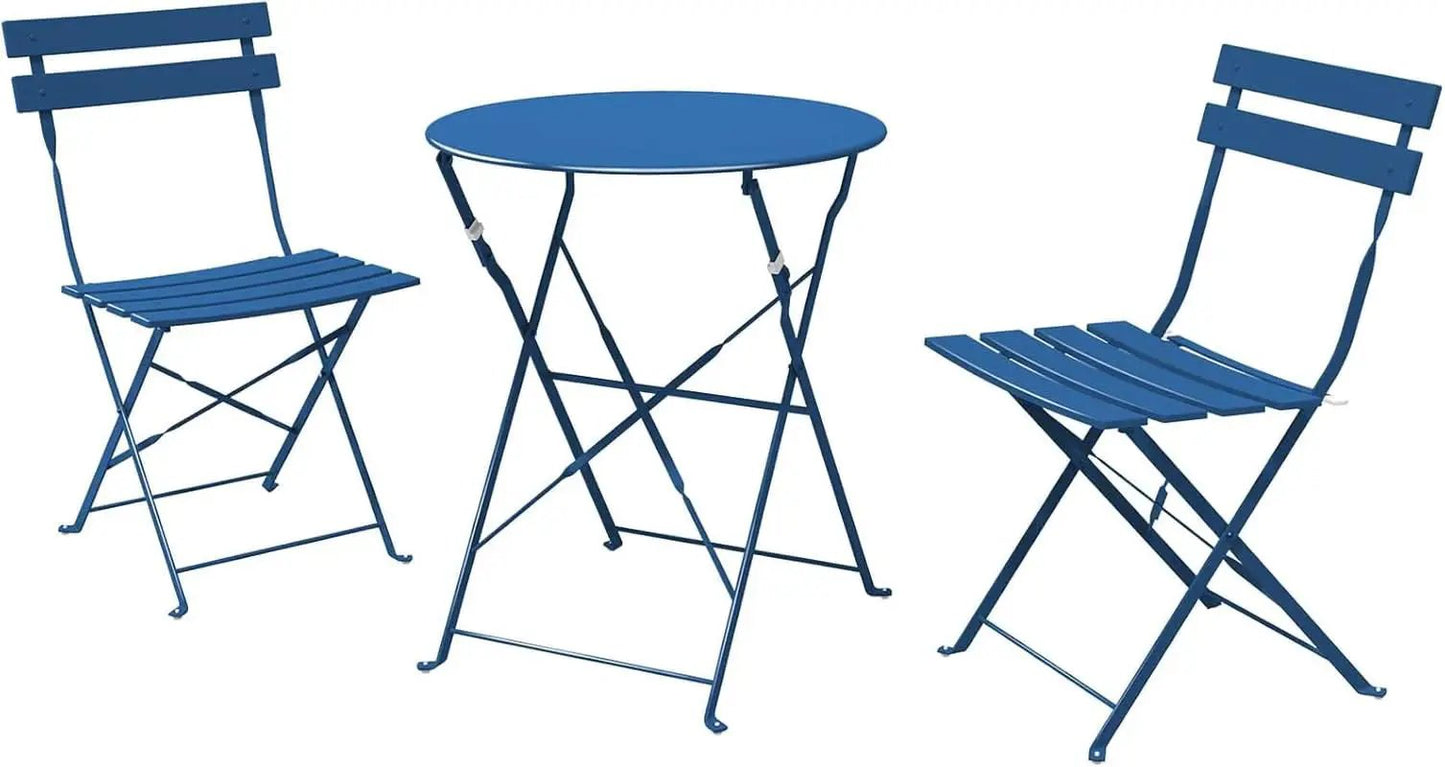 Peacock Blue 3 Piece Folding Bistro Set For Patio Garden from PriceLows™