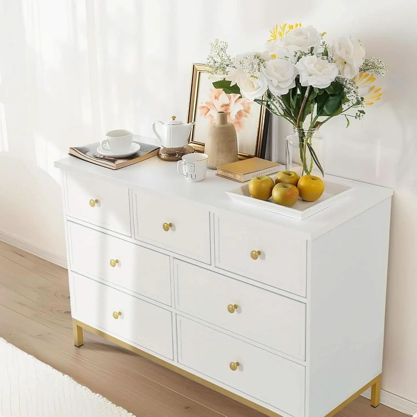 White 47 Inch 7 Drawer Dresser With Deep Drawers Storage from PriceLows™