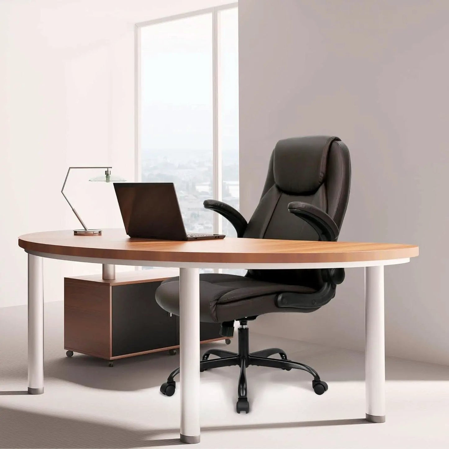 Brown PU Leather Office Chair With Adjustable Height from PriceLows™