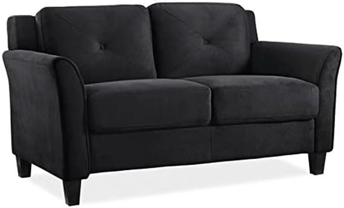 2 Piece Living Room Sofa And Loveseat Set In Black Microfiber Upholstery With 67.3 Inch Total Seat Width from PriceLows™