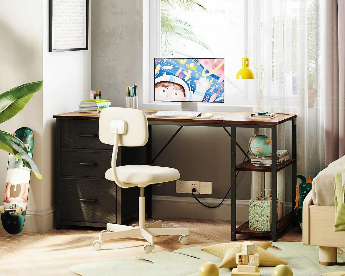 51 Inch Computer Desk With USB Outlets And Fabric Drawers from PriceLows™