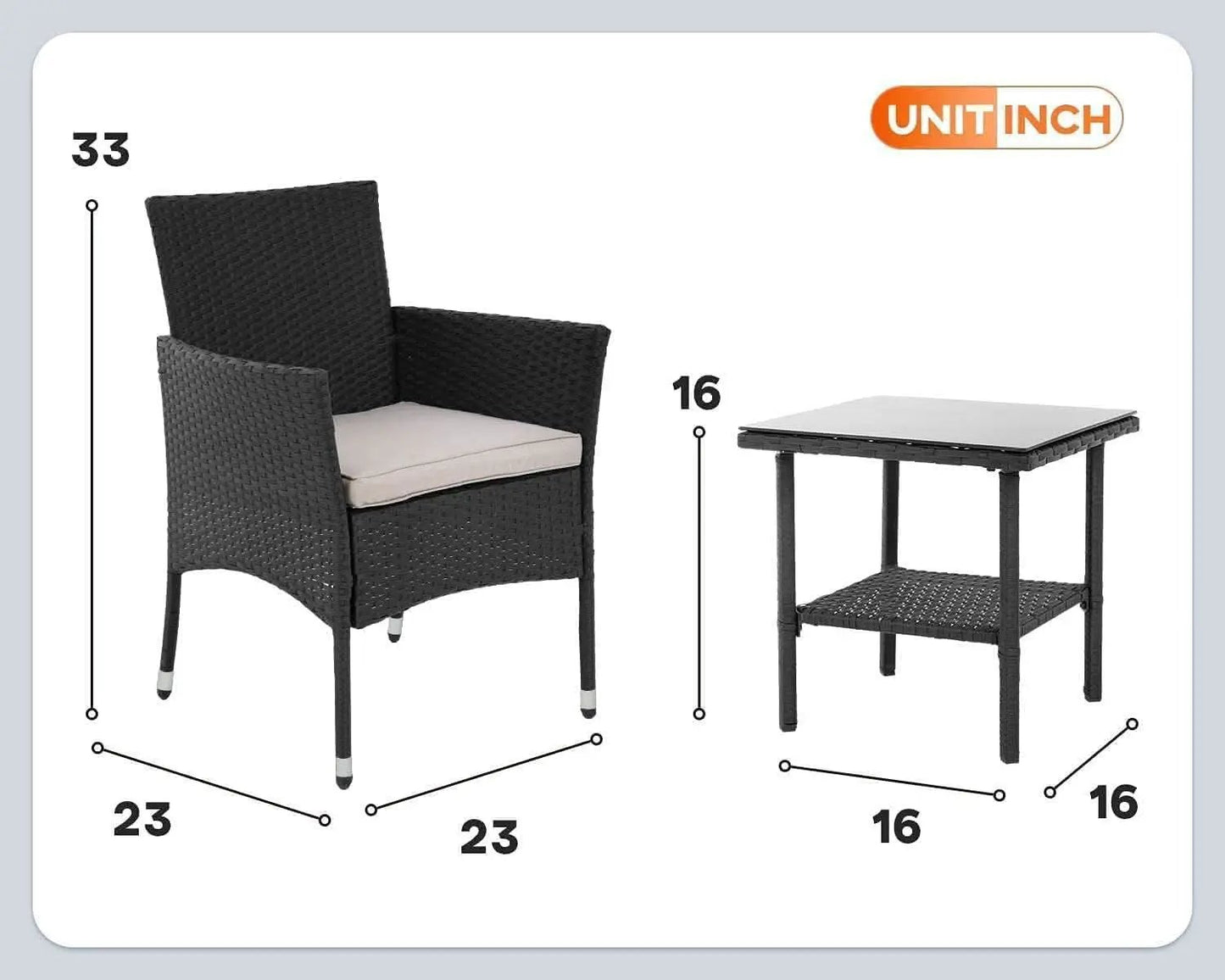 Wicker Bistro Set Cushioned Chairs Coffee Table Black Beige from PriceLows™