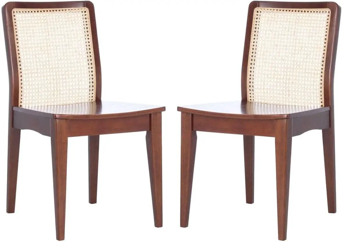 Benicio Dark Brown Natural Rattan Back Dining Chair Set of 2 from PriceLows™