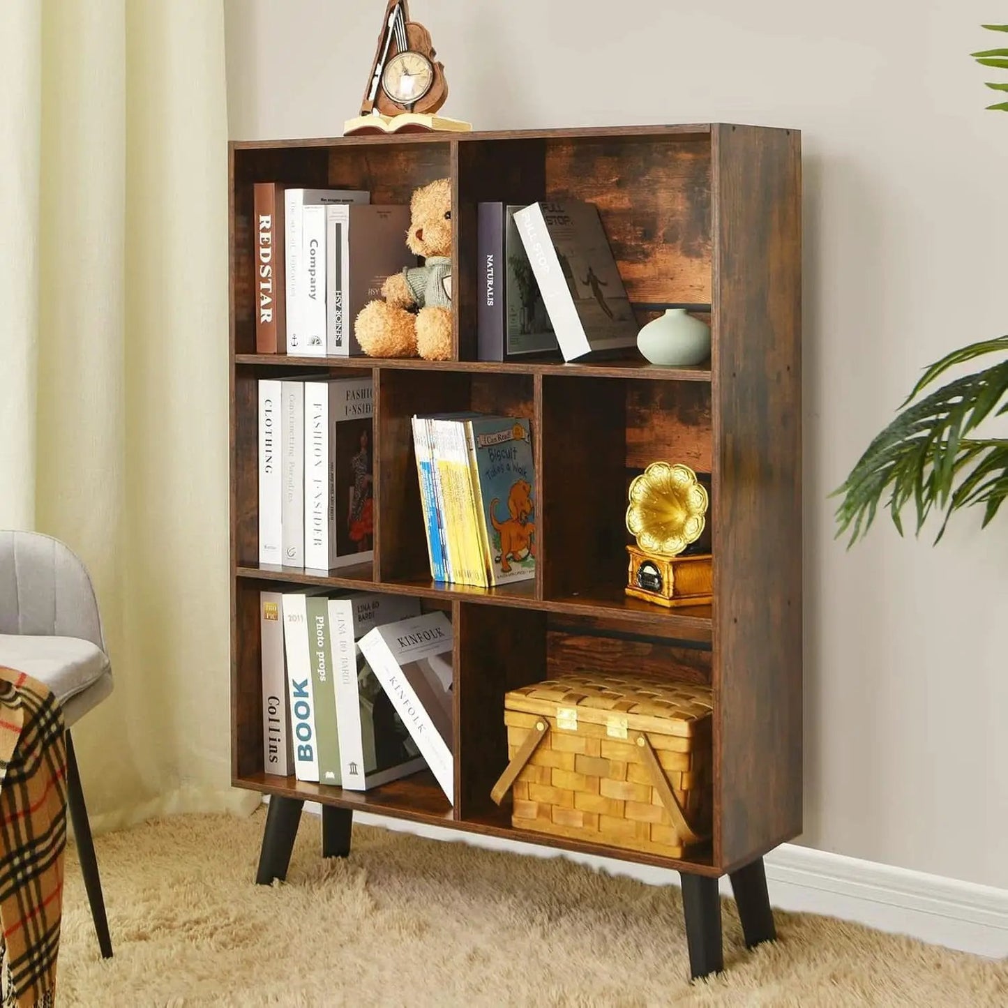 Rustic Brown 3 Tier Cube Bookshelf With Open Sides from PriceLows™