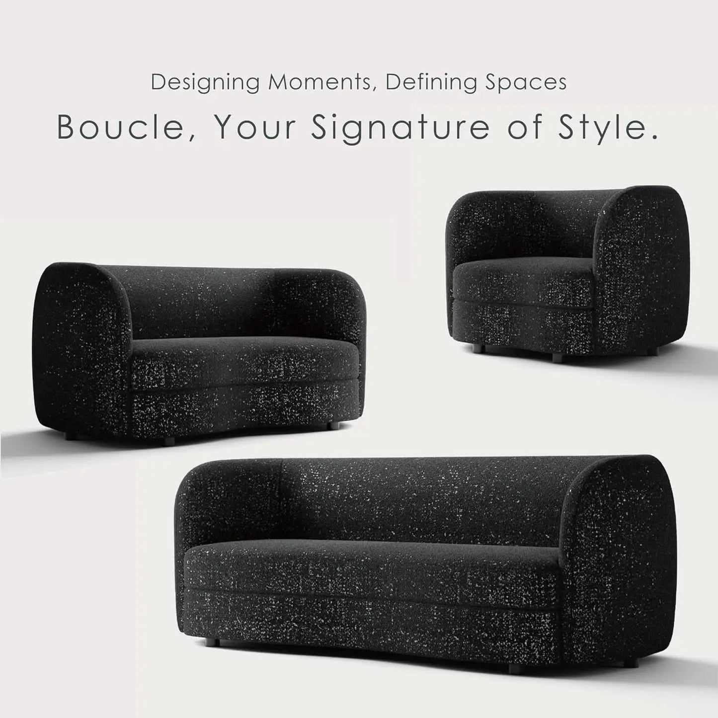 Nimiane Modern Boucle Sofa Set Black With Curved Arms from PriceLows™