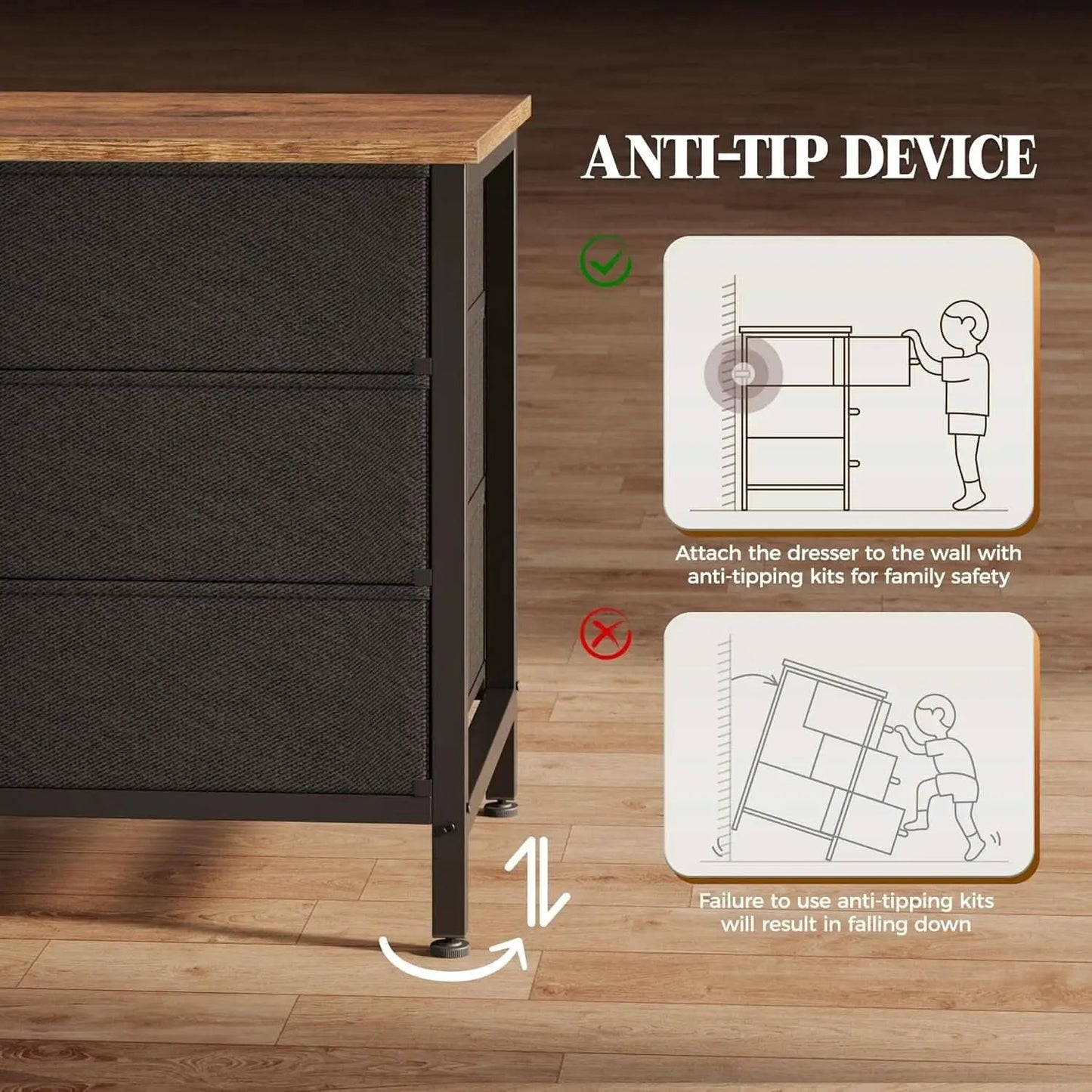 63 Inch Dresser With Durable Fabric Drawers In Rustic Brown from PriceLows™