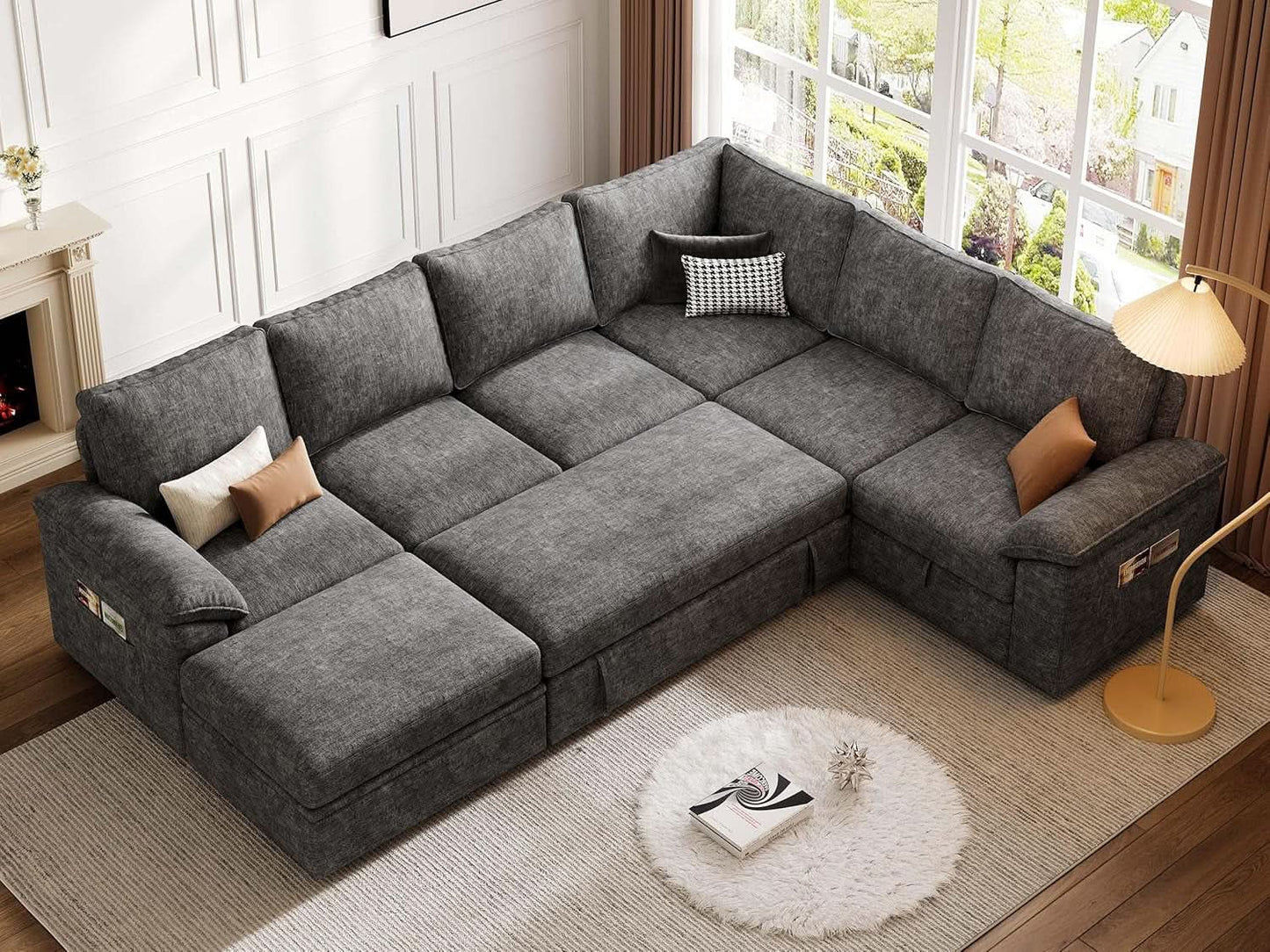 108 Inch Modular Sectional Sleeper Sofa CharcoalGrey from PriceLows™