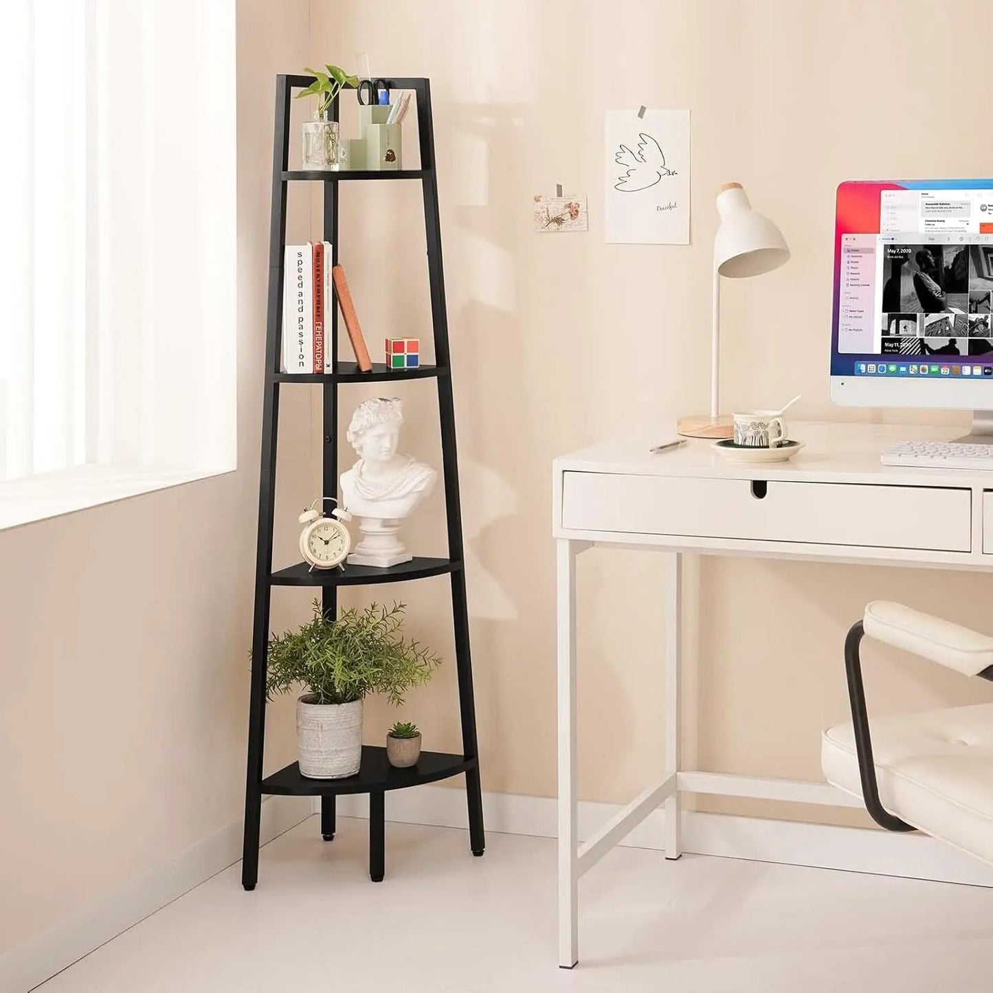 4 Tier Corner Shelf With Metal Frame Tall Bookcase from PriceLows™