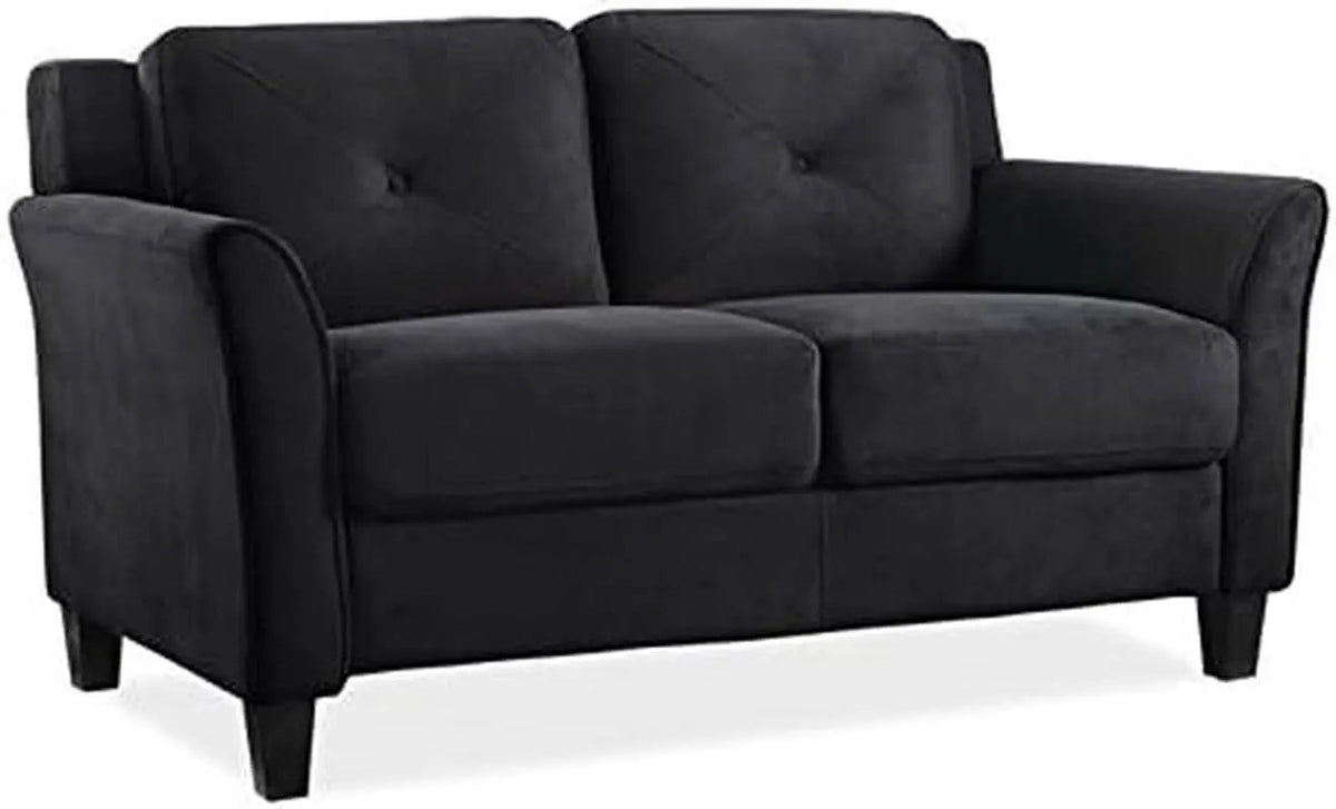 2 Piece Living Room Sofa And Loveseat Set In Black Microfiber Upholstery With 67.3 Inch Total Seat Width from PriceLows™