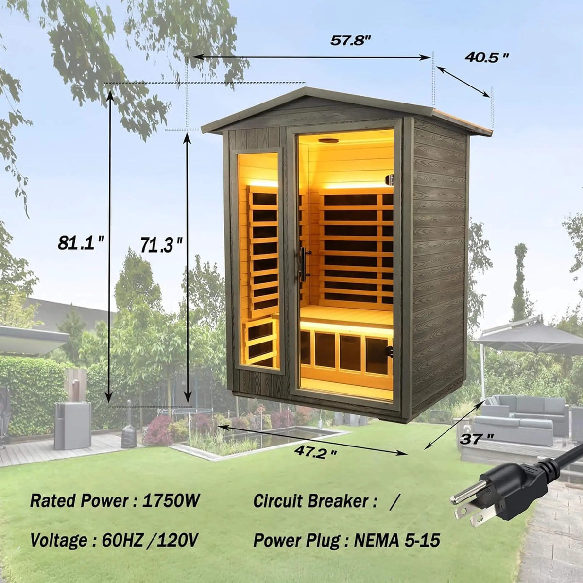 Riva Premium 2 Person Black Carbonized Walnut Low EMF Far Infrared Outdoor Sauna | 2-Person | Walnut Wood | Infrared Sauna