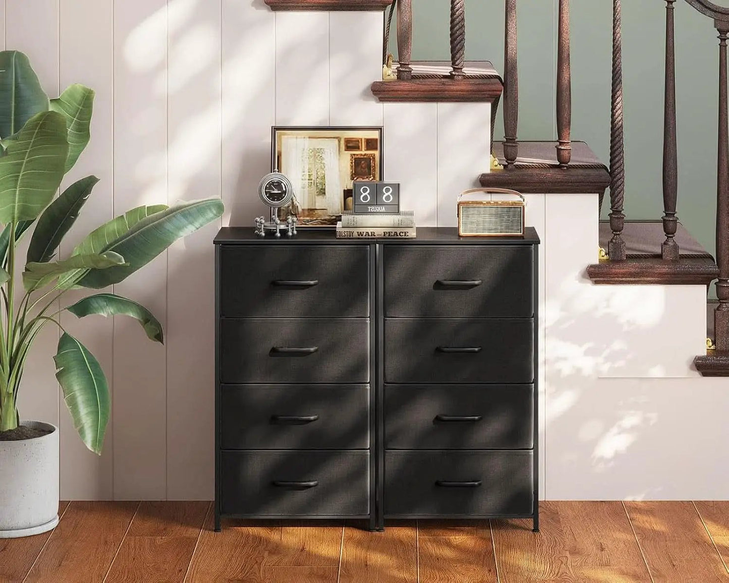 Black Textured Fabric Dresser With Four Deep Drawers from PriceLows™
