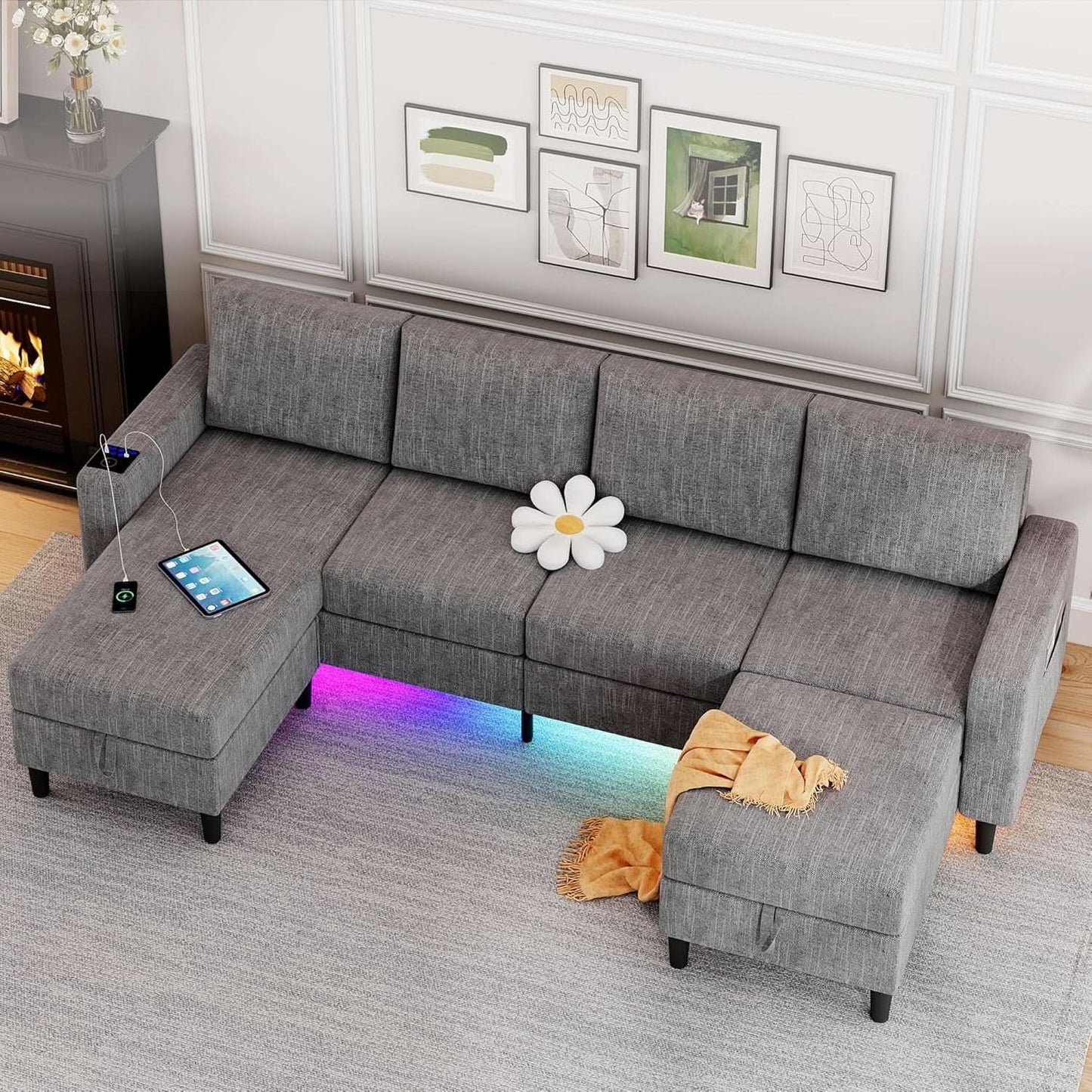 Light Grey 4 Seat Reversible Chaise Sectional Sofa from PriceLows™