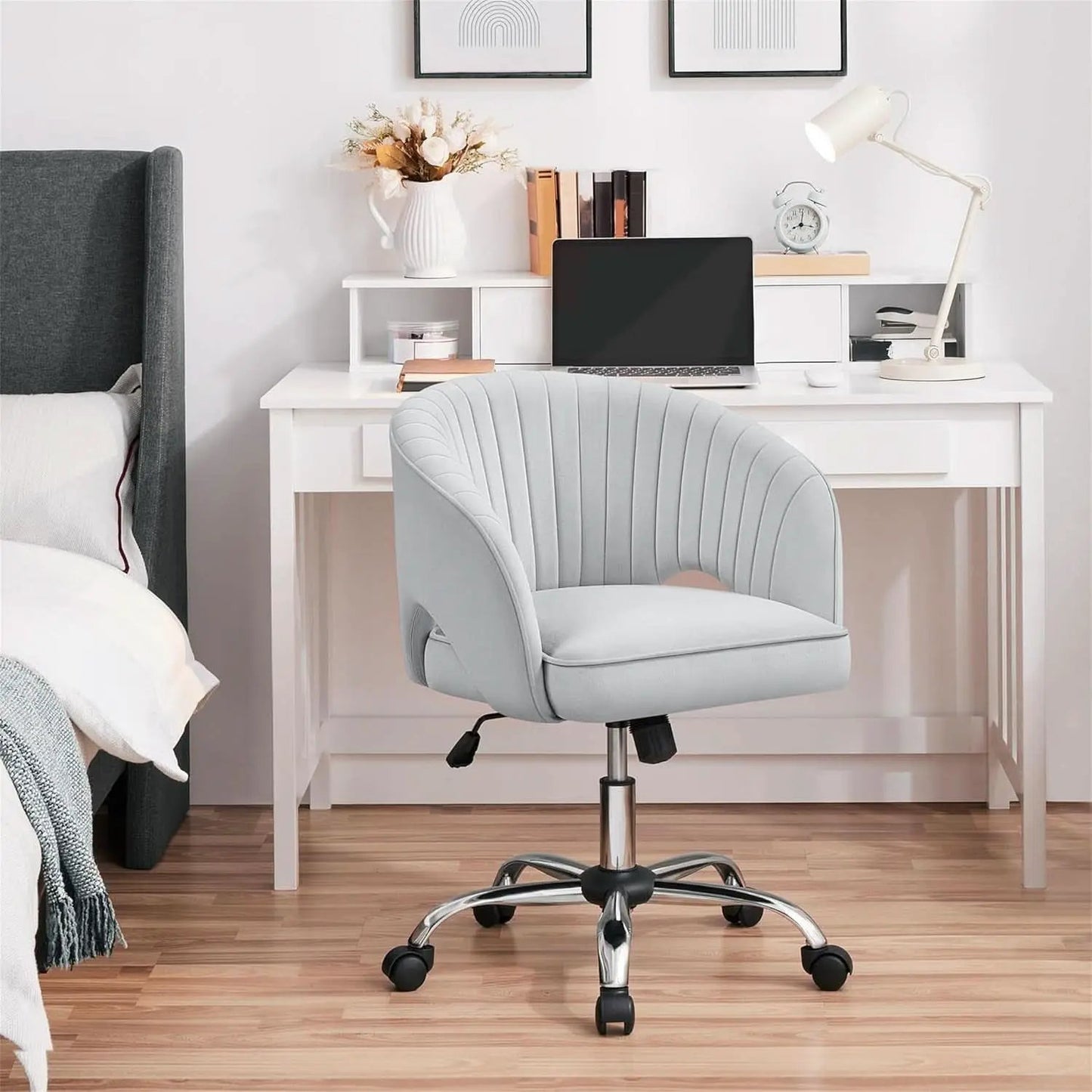 Home Office Chair With Tufted Barrel Back Light Gray from PriceLows™