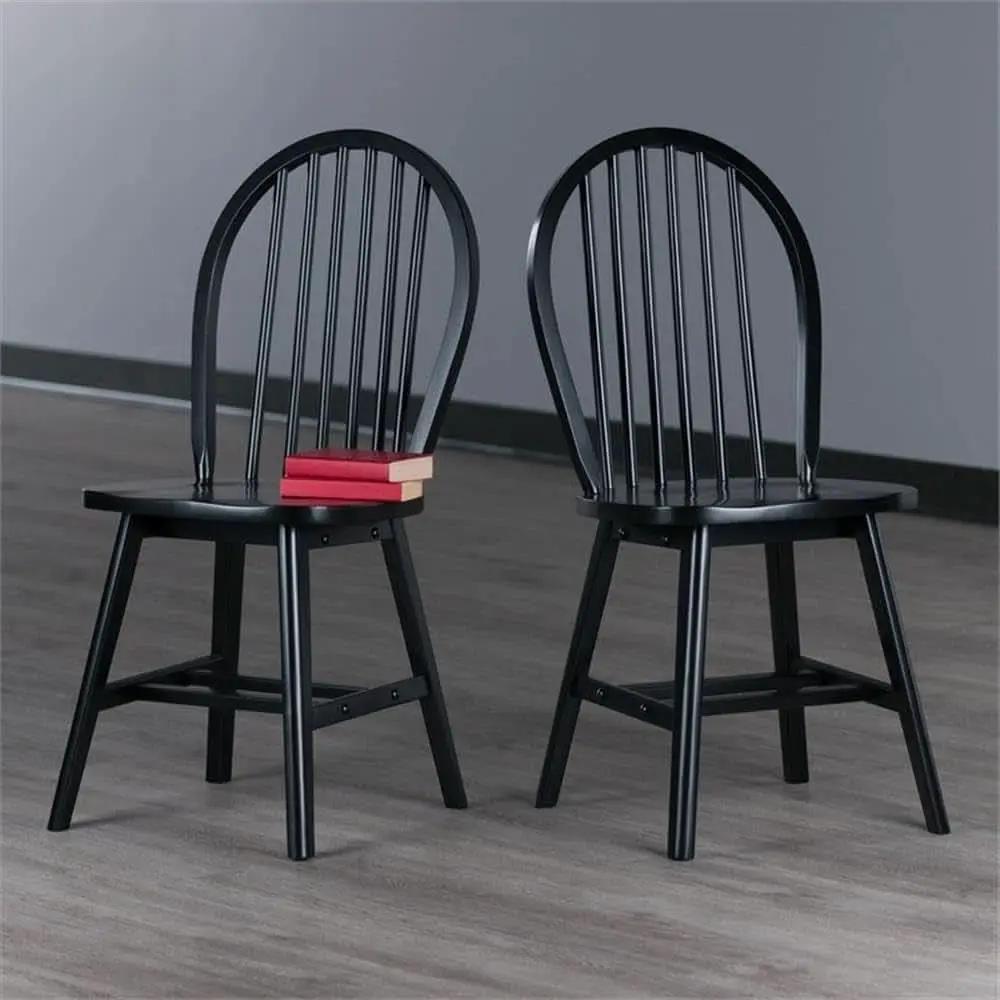 Windsor Dining Chair Set Solid Wood Black Finish 2 Pack from PriceLows™