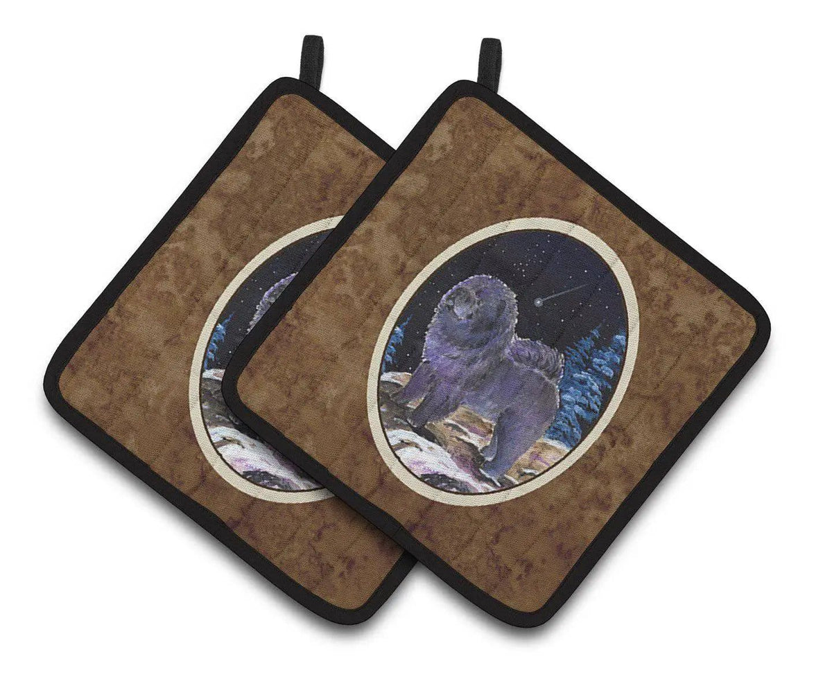 Pot Holder Set of 2 | Heat Resistant Quilted Hot Pads | 7.5 x 7.5 Inch | Starry Night Chow Chow