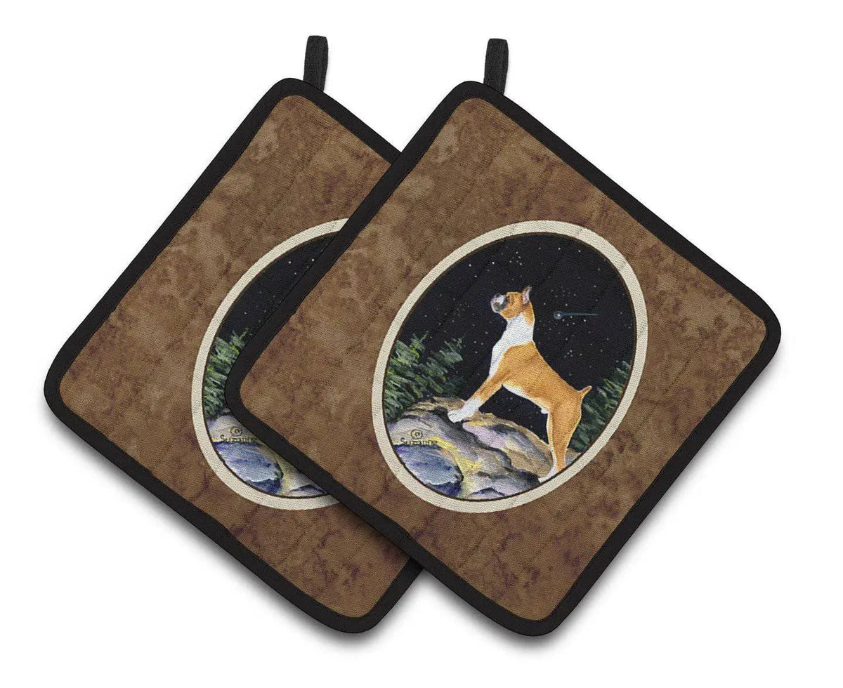 Pot Holder Set of 2 | Heat Resistant Quilted Hot Pads | 7.5 x 7.5 Inch | Starry Night Boxer