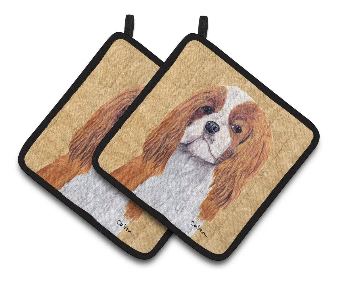 Pot Holder Set of 2 | Heat Resistant Quilted Hot Pads | 7.5 x 7.5 Inch | Cavalier Spaniel Wipe your Paws