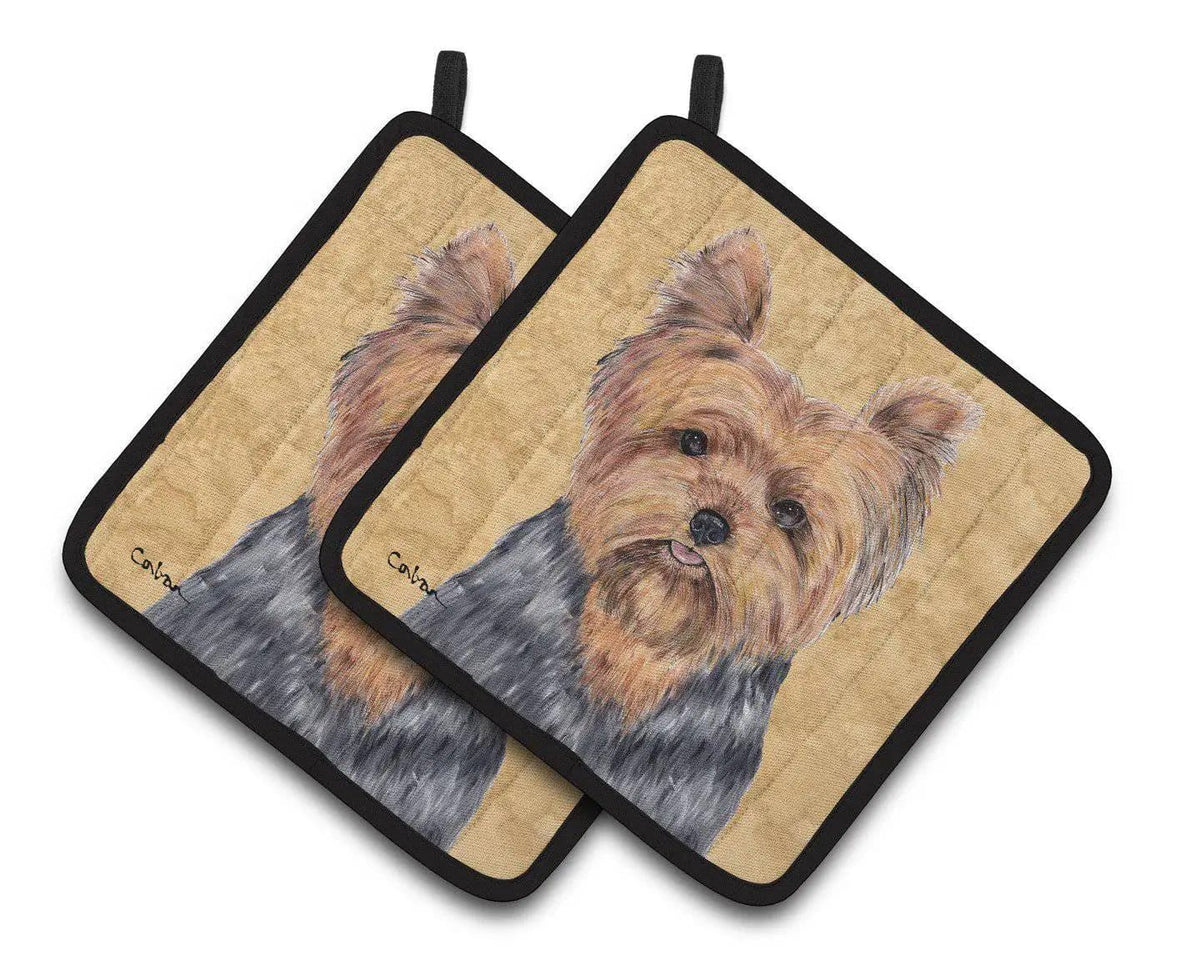 Pot Holder Set of 2 | Heat Resistant Quilted Hot Pads | 7.5 x 7.5 Inch | Yorkie (Style 3)