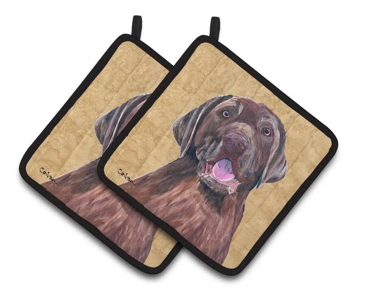 Pot Holder Set of 2 | Heat Resistant Quilted Hot Pads | 7.5 x 7.5 Inch | Labrador Wipe your Paws (Style 3)