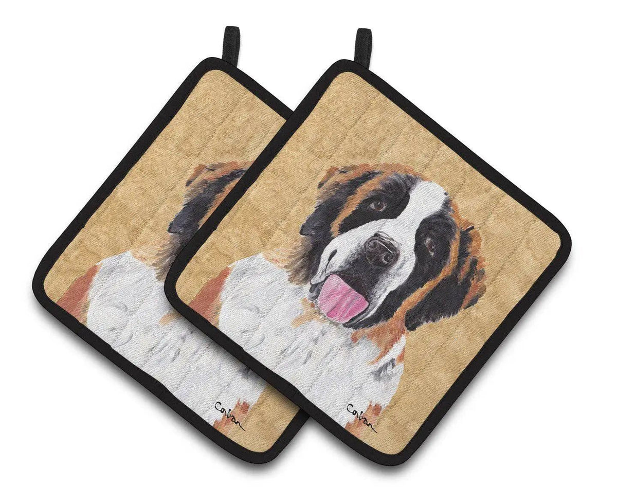 Pot Holder Set of 2 | Heat Resistant Quilted Hot Pads | 7.5 x 7.5 Inch | Saint Bernard Wipe your Paws