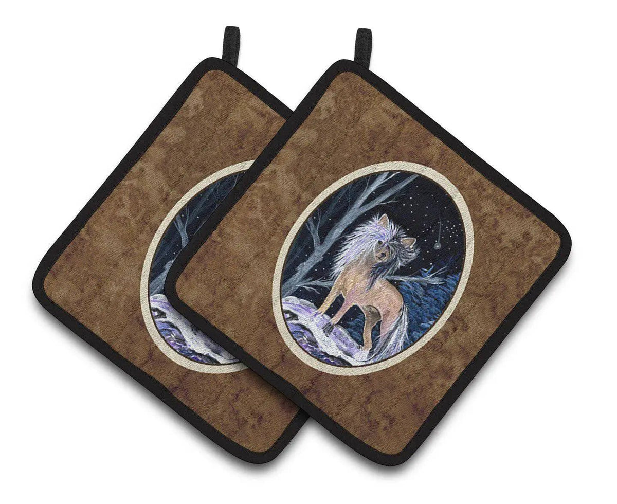 Pot Holder Set of 2 | Heat Resistant Quilted Hot Pads | 7.5 x 7.5 Inch | Starry Night Chinese Crested