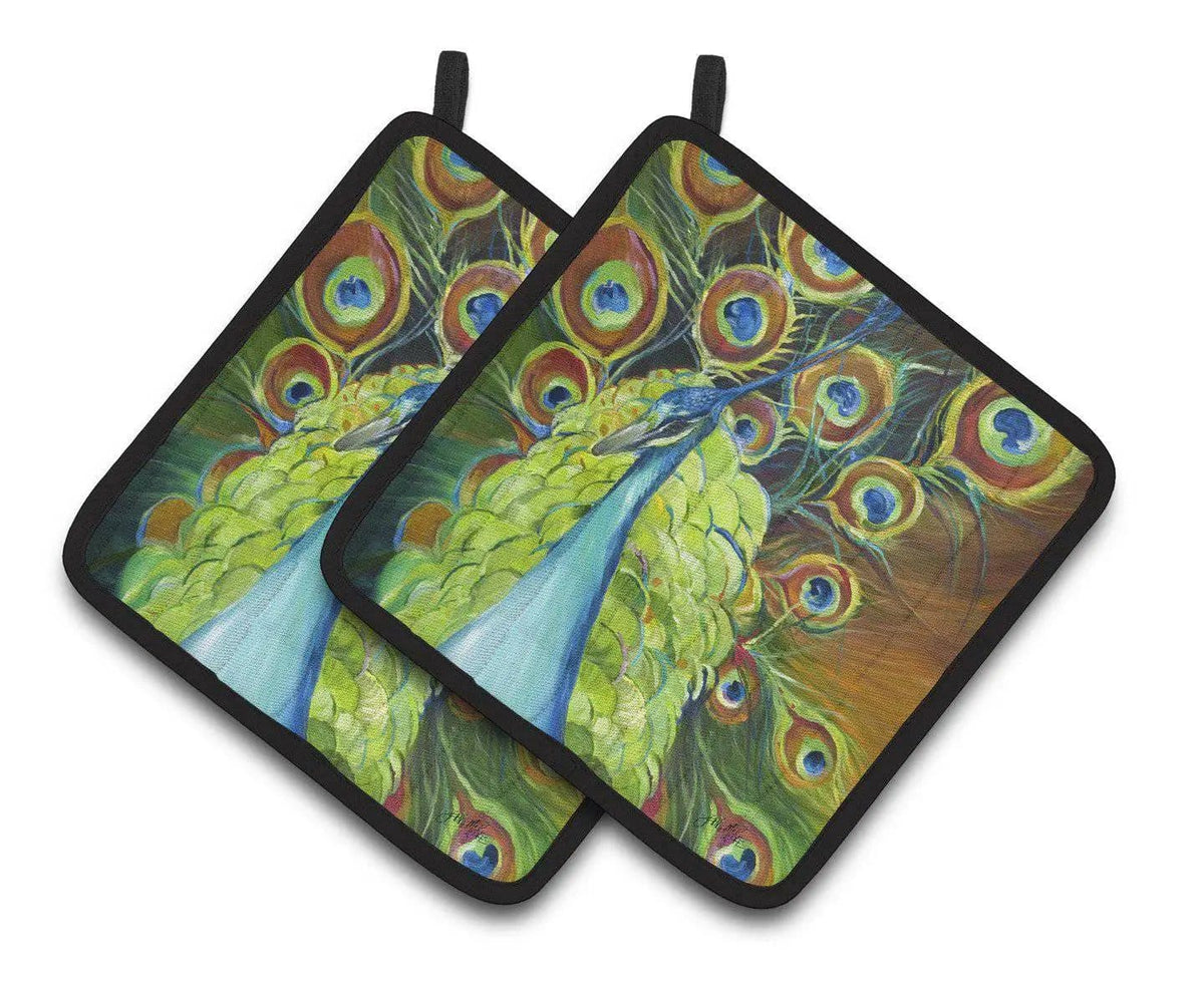 Pot Holder Set of 2 | Heat Resistant Quilted Hot Pads | 7.5 x 7.5 Inch | Peacock