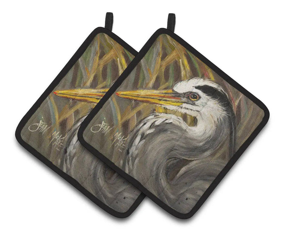 Pot Holder Set of 2 | Heat Resistant Quilted Hot Pads | 7.5 x 7.5 Inch | Blue Heron (Style 2)