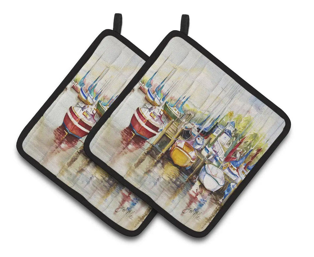 Pot Holder Set of 2 | Heat Resistant Quilted Hot Pads | 7.5 x 7.5 Inch | Paradise Sailboats
