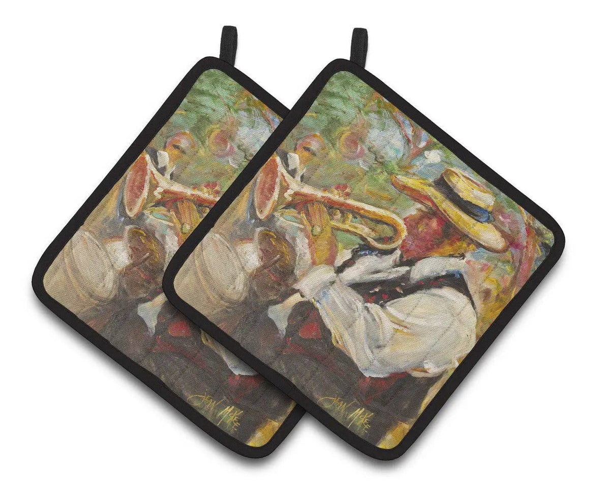 Pot Holder Set of 2 | Heat Resistant Quilted Hot Pads | 7.5 x 7.5 Inch | Jazz Trumpet