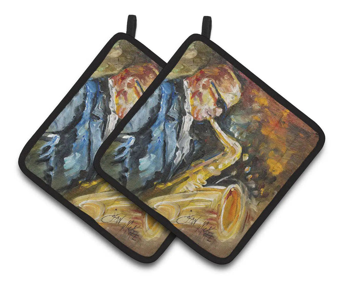 Pot Holder Set of 2 | Heat Resistant Quilted Hot Pads | 7.5 x 7.5 Inch | Jazz Sazophone