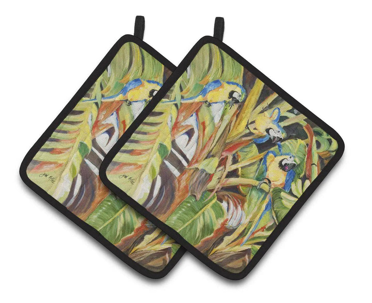 Pot Holder Set of 2 | Heat Resistant Quilted Hot Pads | 7.5 x 7.5 Inch | Parrots