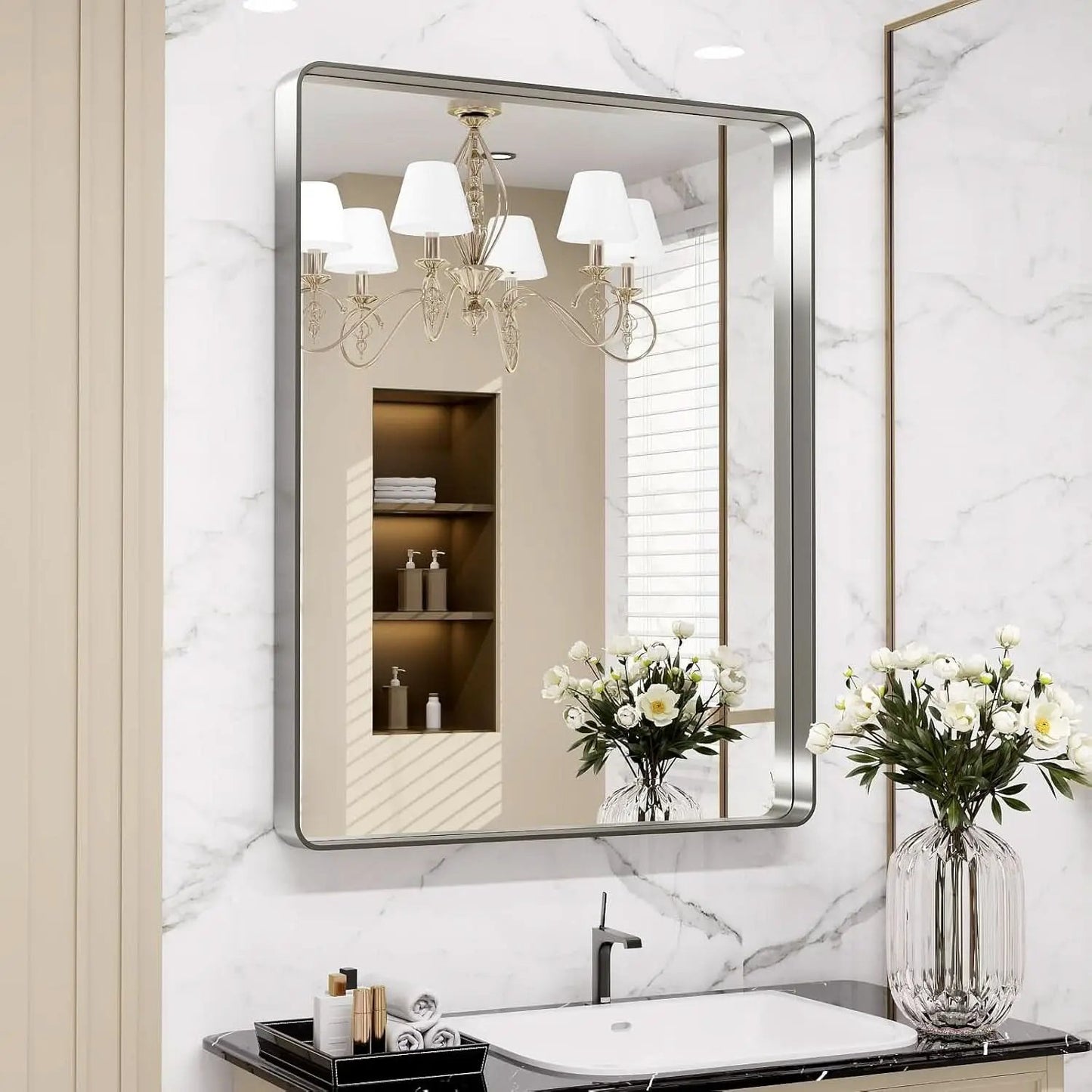 22x30 Inch Brushed Nickel Bathroom Mirror Anti Rust from PriceLows™