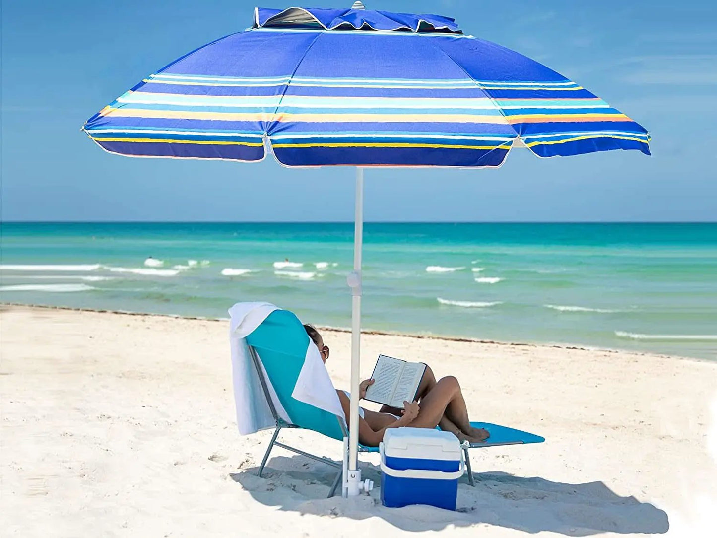 7Ft Heavy Duty Beach Umbrella UV 50 With Sand Anchor Tilt from PriceLows™