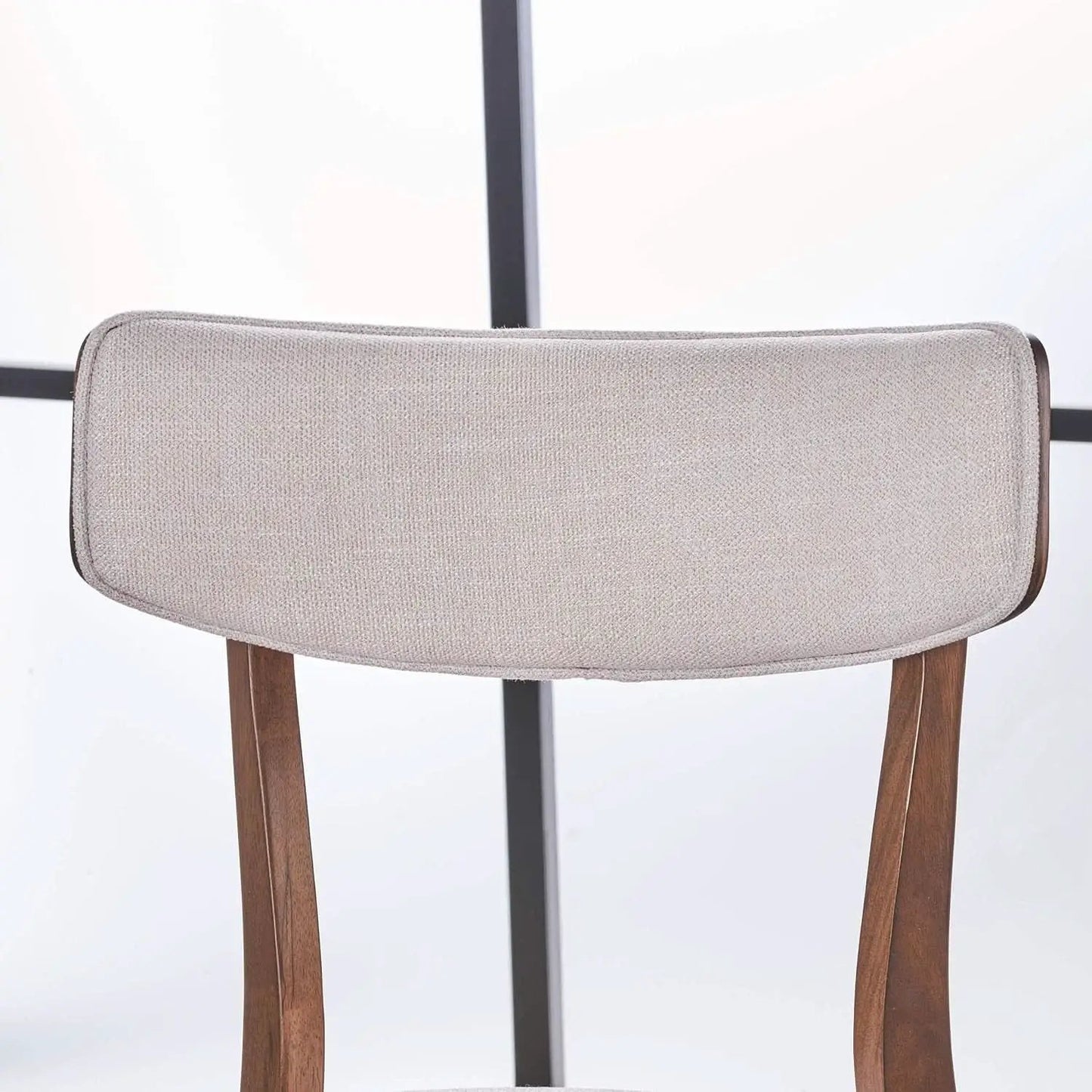 Mid Century Walnut Frame Dining Chairs Light Beige Set 2 from PriceLows™