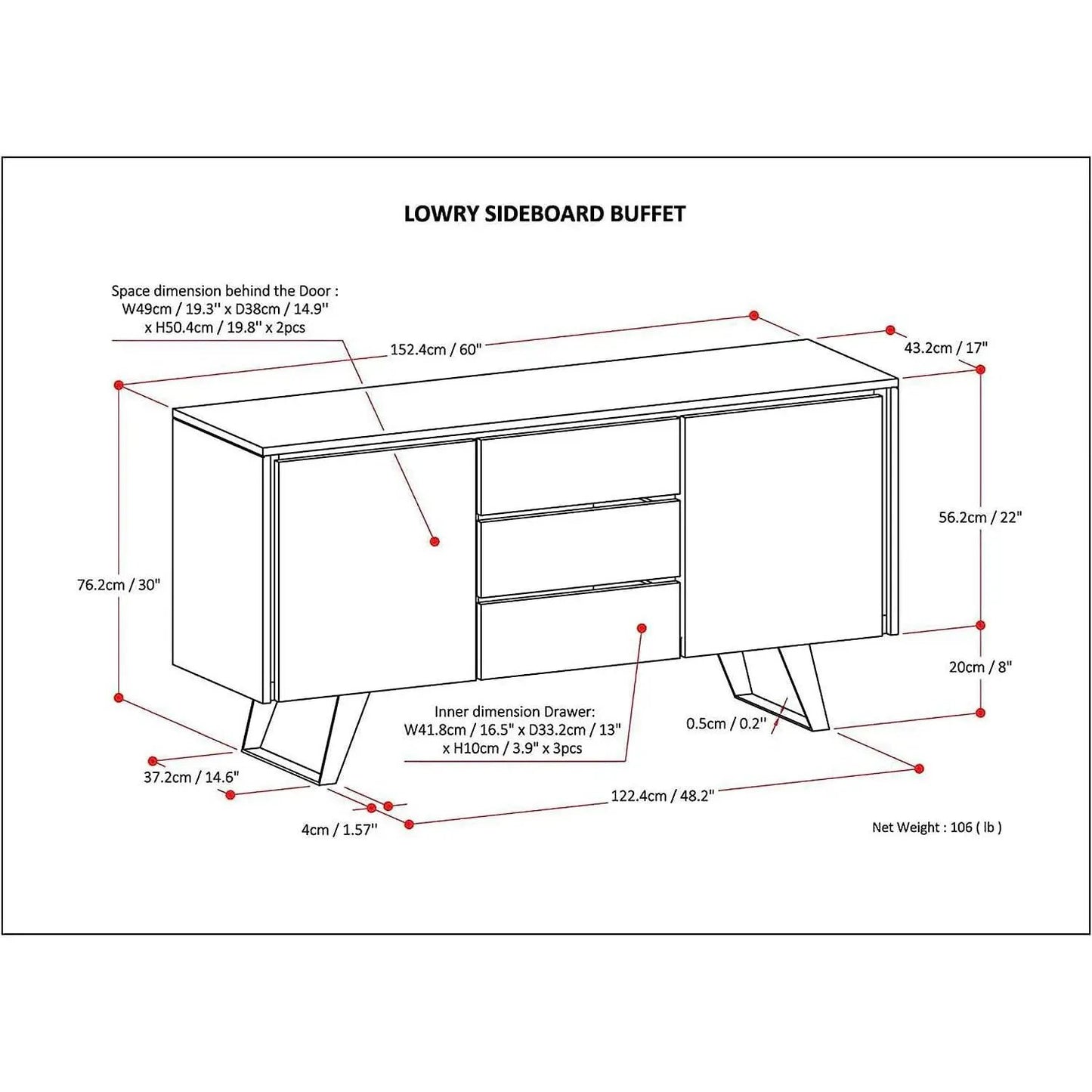 Solid Acacia 60 Inch Modern Sideboard Buffet With Wine Rack from PriceLows™