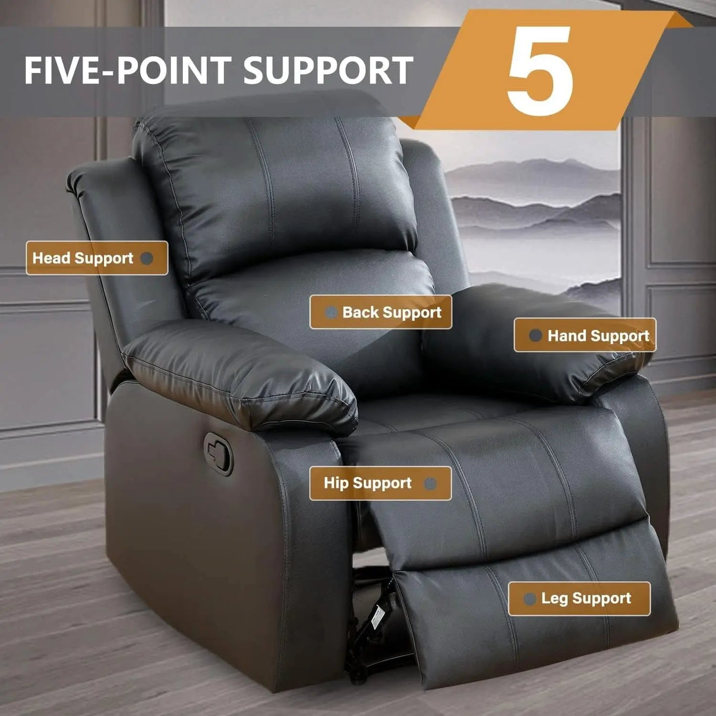 Manual Recliner Sofa Set Black With Cup Holder Storage Console from PriceLows™