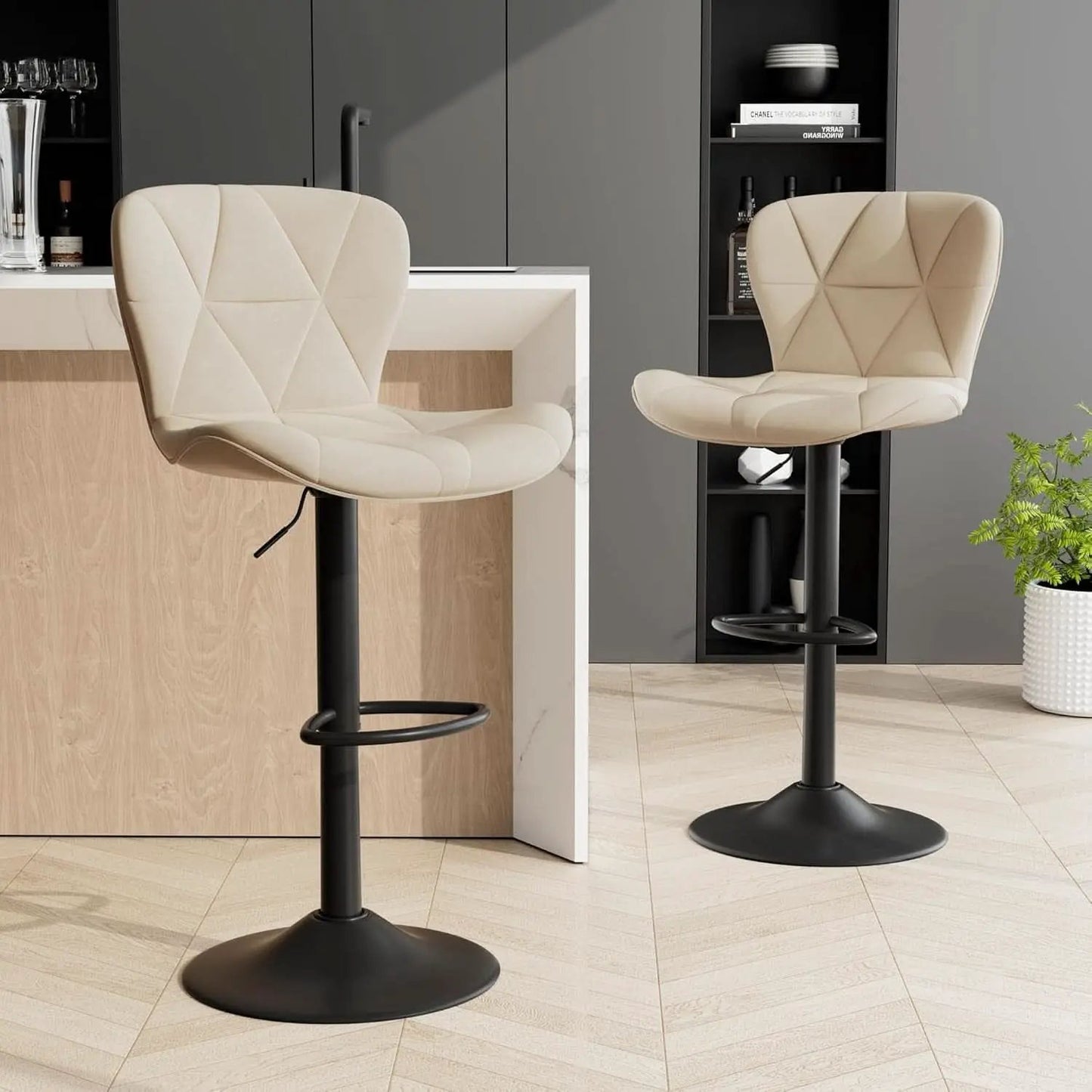 Adjustable Swivel Bar Stools Set of 2 in Khaki Finish from PriceLows™