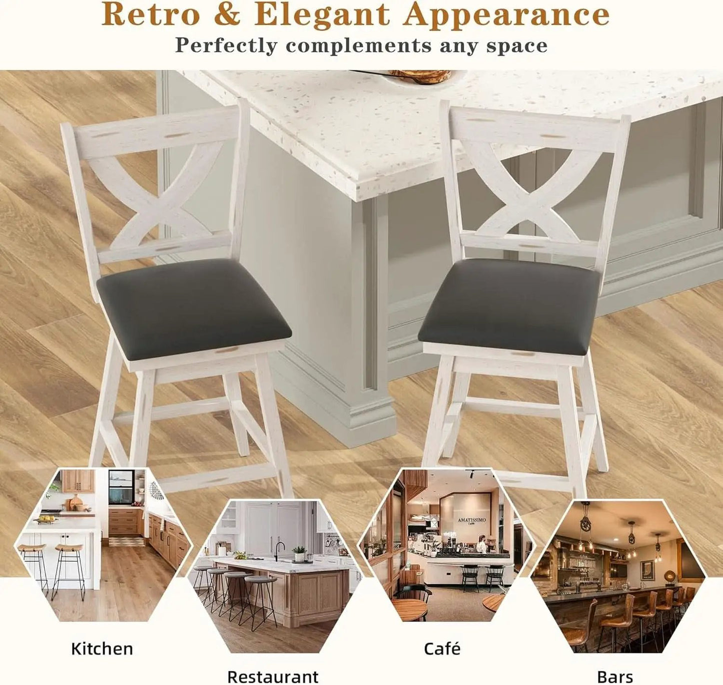 24 Inch Counter Height Bar Stools With 360 Degree Swivel And Grey Faux Leather Seat from PriceLows™