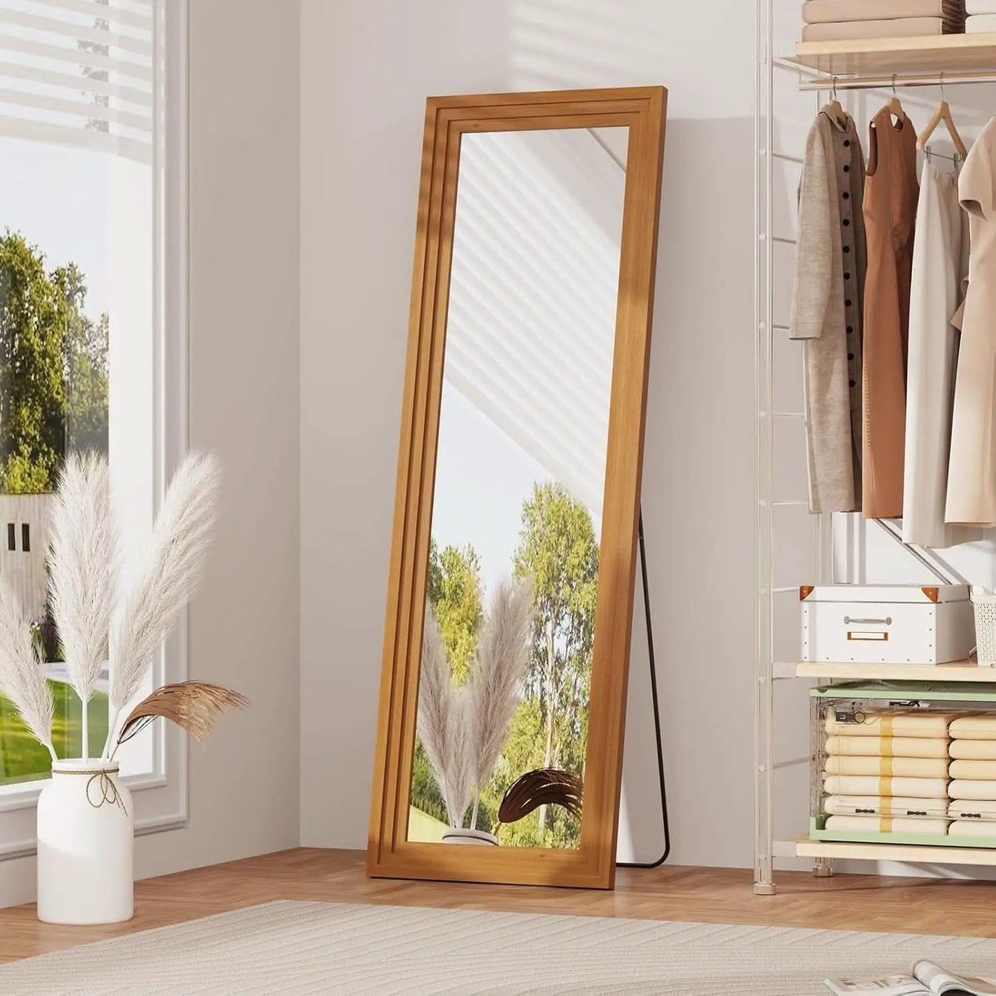 Full Length Mirror 71x32 Walnut Wood Frame Wall Mounted from PriceLows™